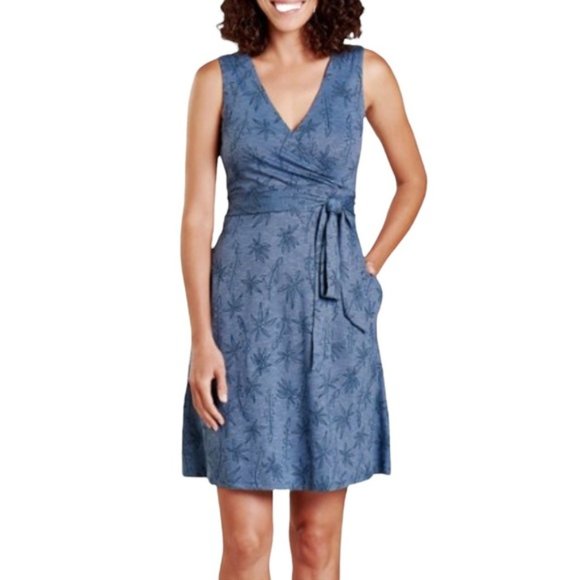 Toad&Co Dresses & Skirts - Toad & Co Cue Wrap Sleveless Dress Hi Tide Print